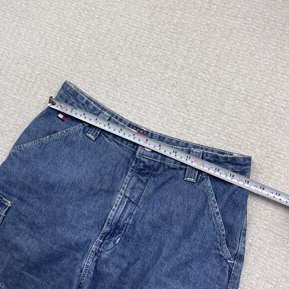 VTG 90s Tommy Hilfiger Cargo Shorts Wom 12 Blue Denim Carpenter Jean Canada Made - Picture 10 of 12